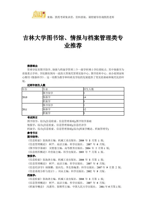 吉林大学图书馆、情报与档案管理类专业推荐