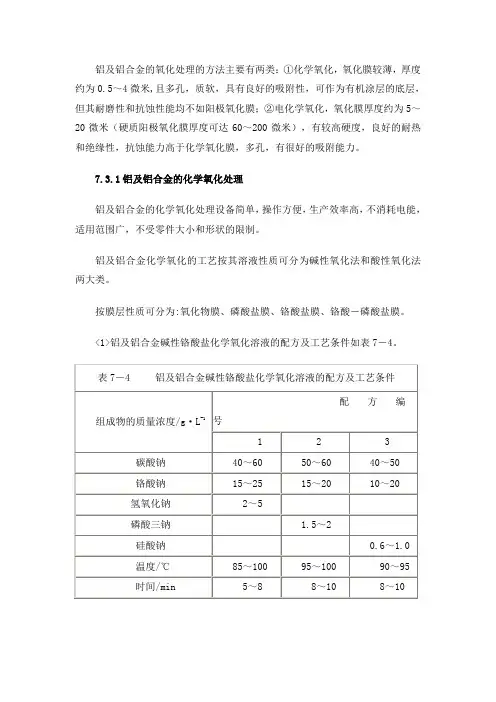 铝及铝合金的化学氧化处理