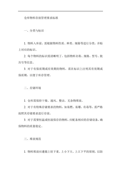 仓库物料存放管理要求标准