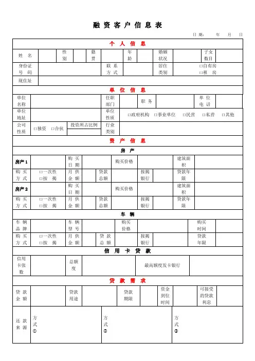 融资客户信息表