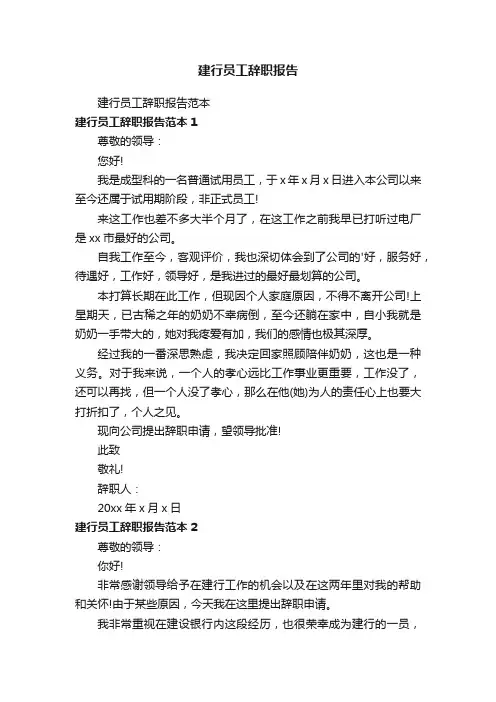 建行员工辞职报告