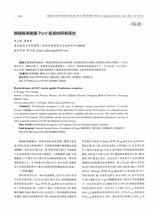 铜绿假单胞菌PcrV疫苗的研制现状