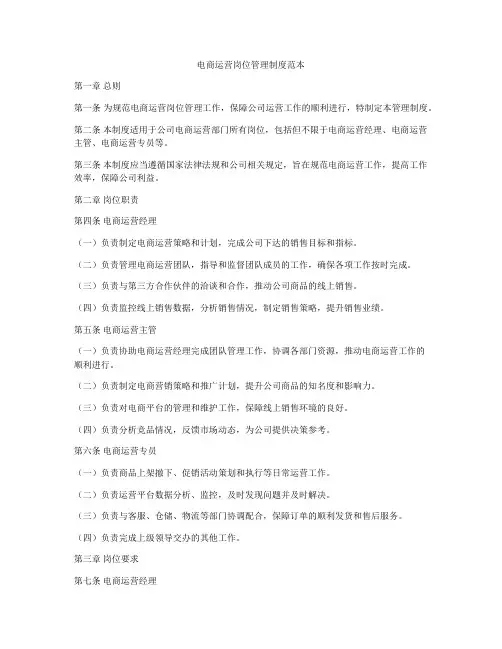 电商运营岗位管理制度范本