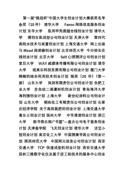 历届挑战杯中国大学生创业计划大赛获奖名单