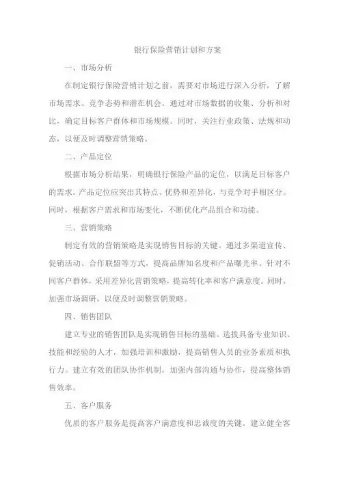 银行保险营销计划和方案