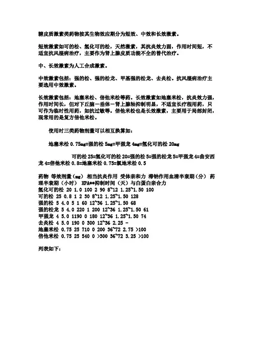 糖皮质激素类药物按其生物效应期分为短效