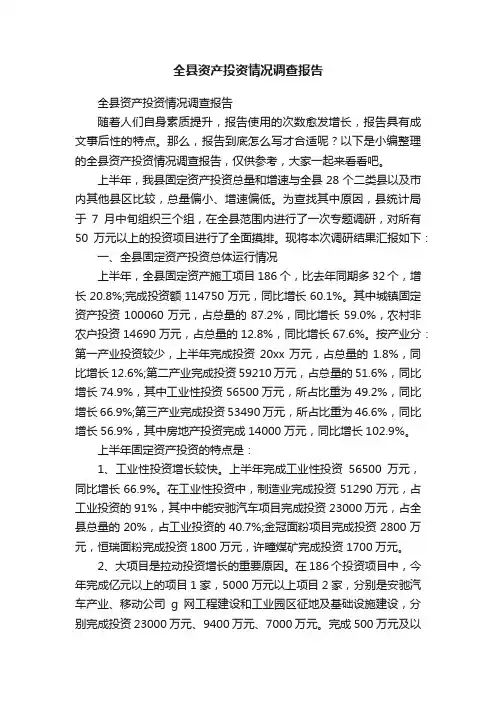 全县资产投资情况调查报告