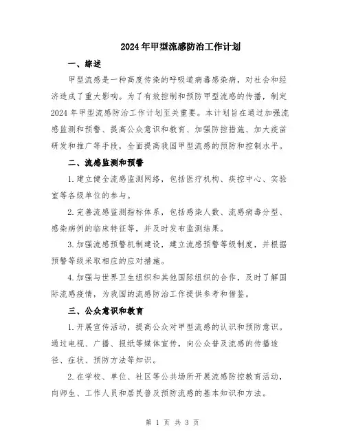 2024年甲型流感防治工作计划