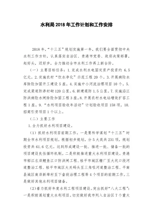 水利局2018年工作计划和工作安排