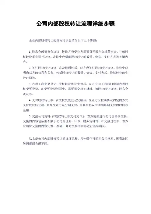 公司内部股权转让流程详细步骤