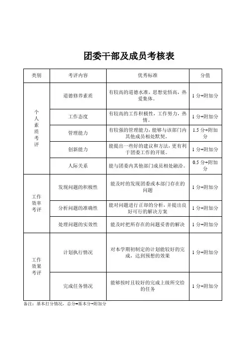 团委干部及成员考核表