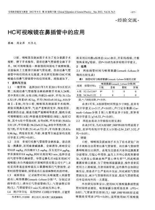 HC可视喉镜在鼻插管中的应用