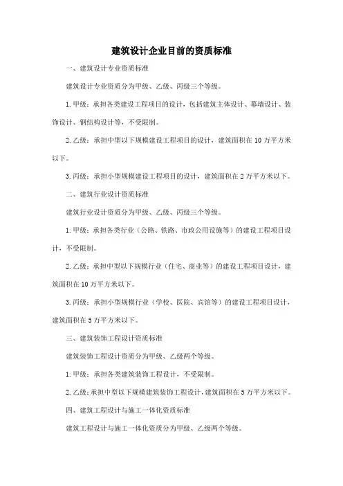 建筑设计企业目前的资质标准