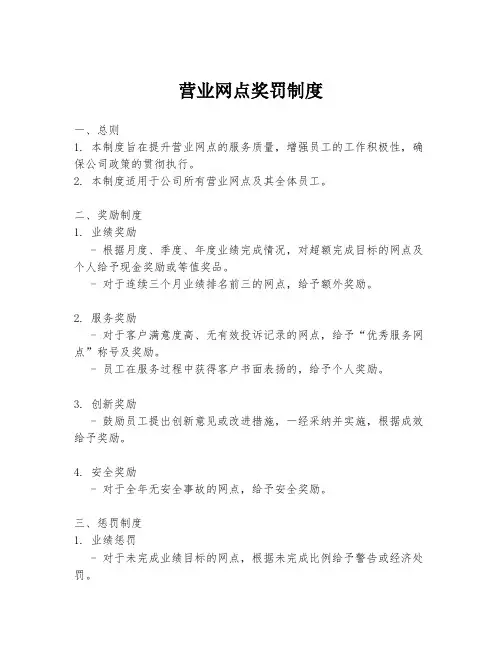 营业网点奖罚制度