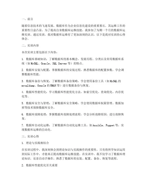 数据库运维实训报告心得
