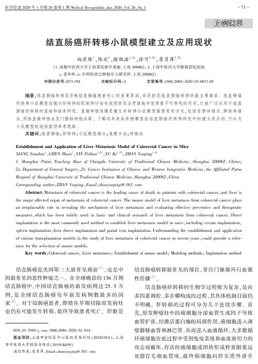 结直肠癌肝转移小鼠模型建立及应用现状