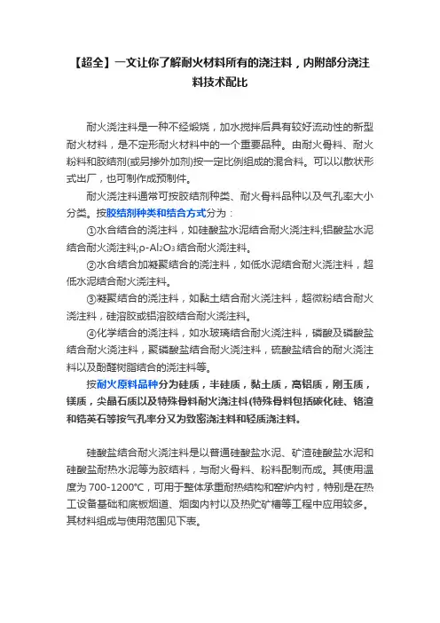 【超全】一文让你了解耐火材料所有的浇注料，内附部分浇注料技术配比
