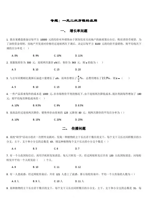 人教版九年级数学上册 第21章专题 练习 一元二次方程的应用(含答案)