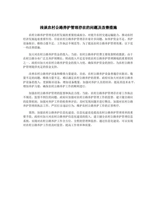 浅谈农村公路养护管理存在的问题及改善措施