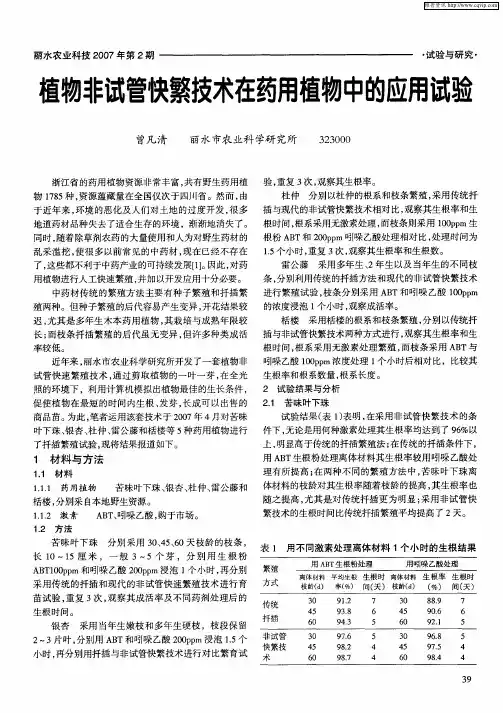 植物非试管快繁技术在药用植物中的应用试验