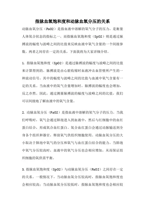 指脉血氧饱和度和动脉血氧分压的关系