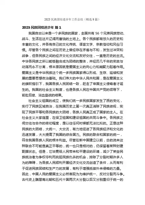 2023民族团结进步年工作总结（精选9篇）