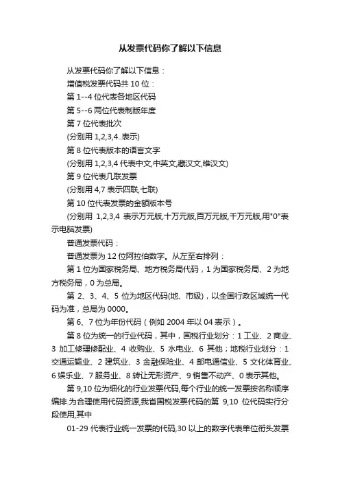 从发票代码你了解以下信息