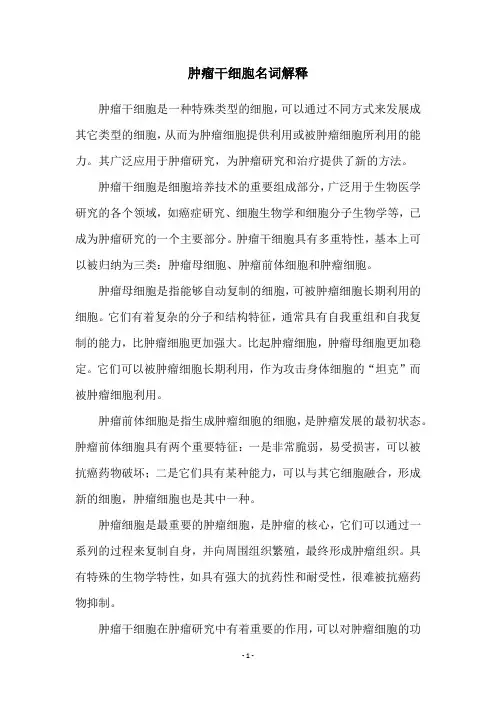 肿瘤干细胞名词解释