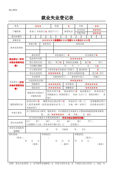 就业失业登记表格模板(模板)