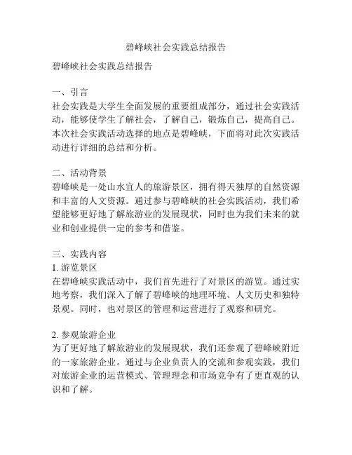 碧峰峡社会实践总结报告