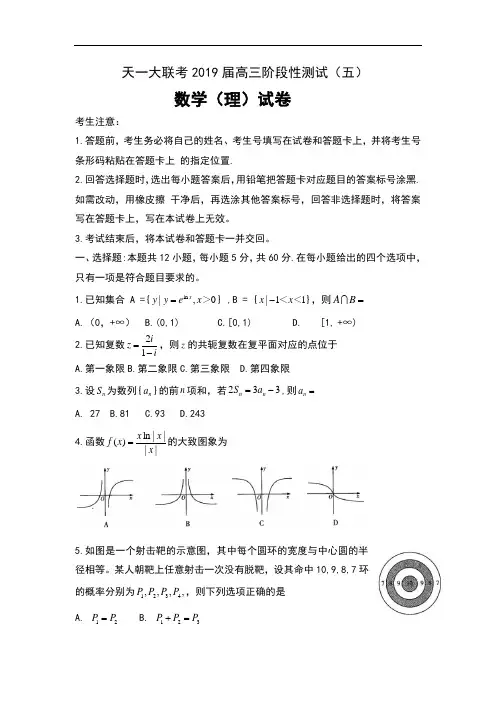 河南省天一大联考2019届高三阶段性测试(五)数学(理)试卷及答案
