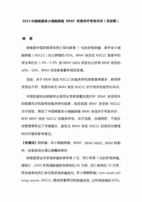 2023中国晚期非小细胞肺癌 BRAF 突变诊疗专家共识(完整版)