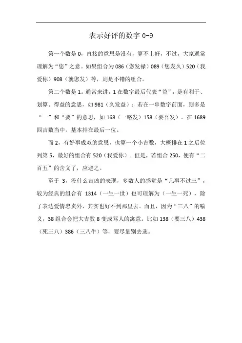 表示好评的数字0-9