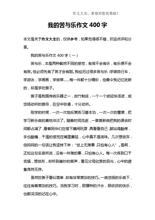 我的苦与乐作文400字