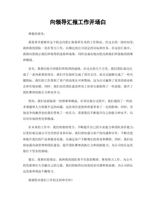 向领导汇报工作开场白