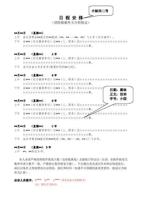 因公出访《日程安排》模板