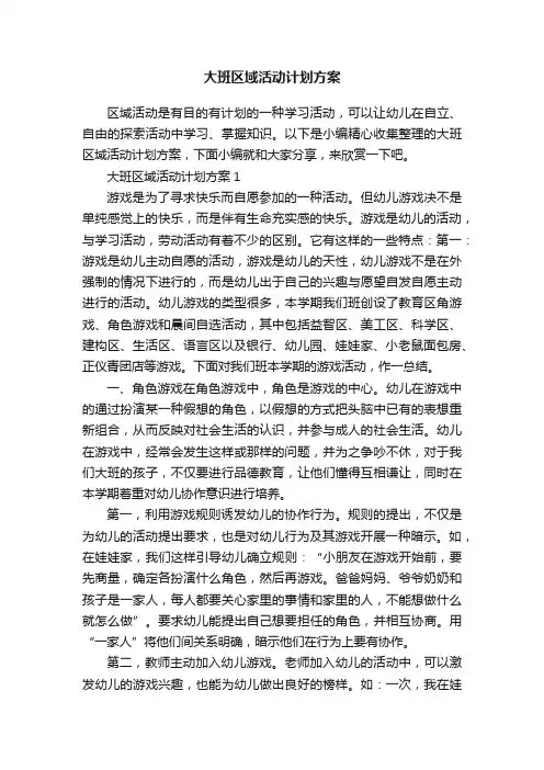 大班区域活动计划方案