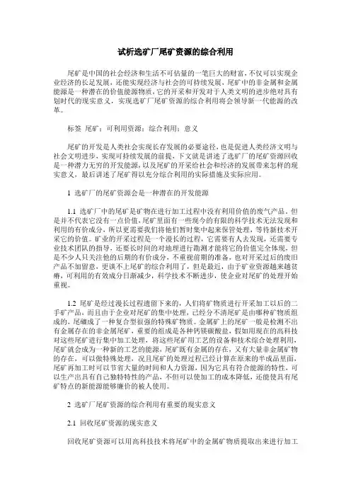 试析选矿厂尾矿资源的综合利用