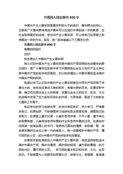 共青团入团志愿书900字