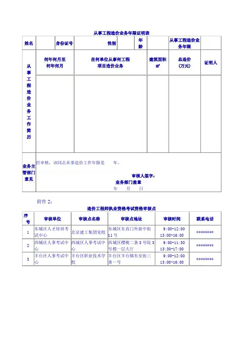从事工程造价业务年限证明表【模板】