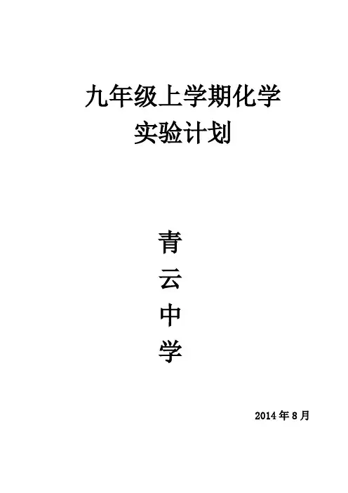 九年级化学实验室工作计划