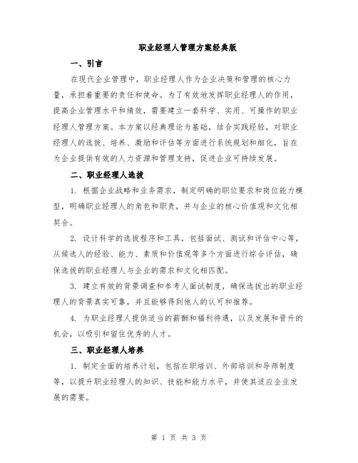 职业经理人管理方案经典版