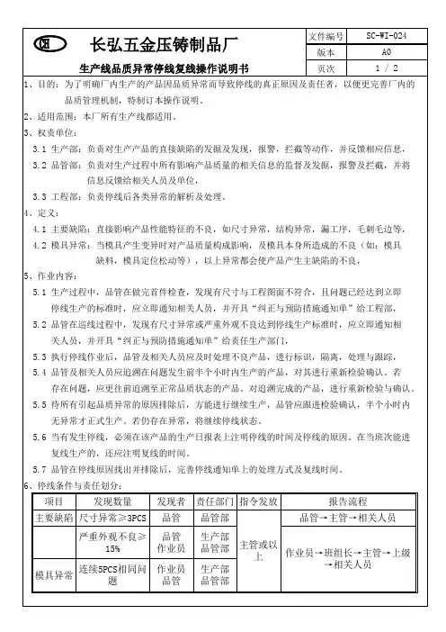 024生产线品质异常停线复线操作说明书