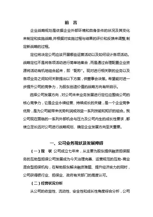 公司自我定位及战略发展方案