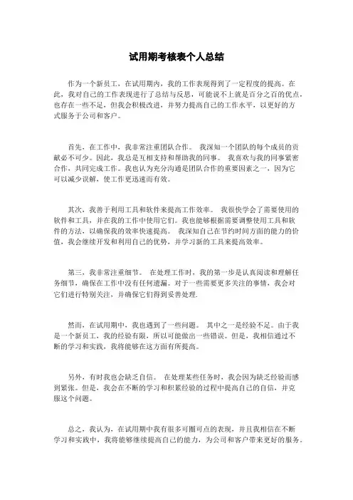 试用期考核表个人总结
