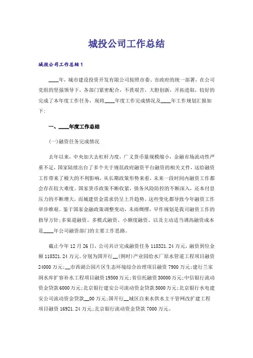 城投公司工作总结