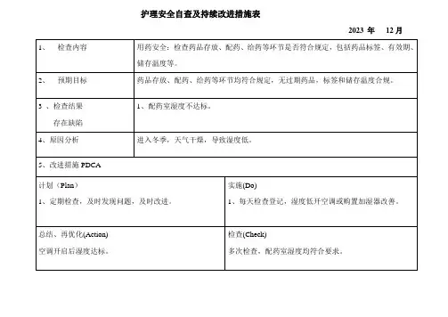 护理安全自查持续改进表
