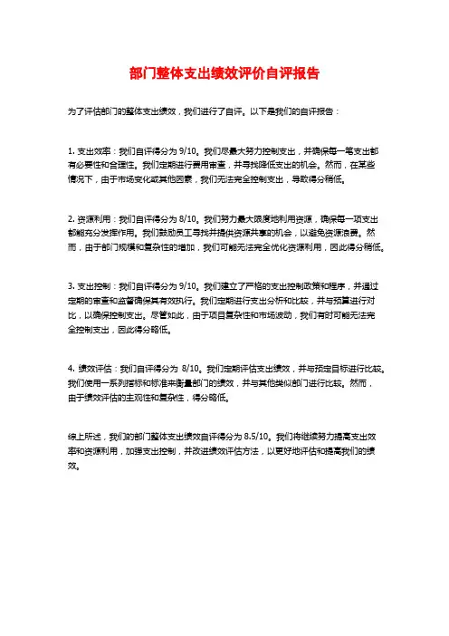 部门整体支出绩效评价自评报告