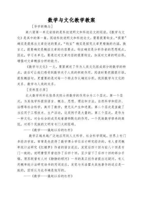 数学与文化教学教案