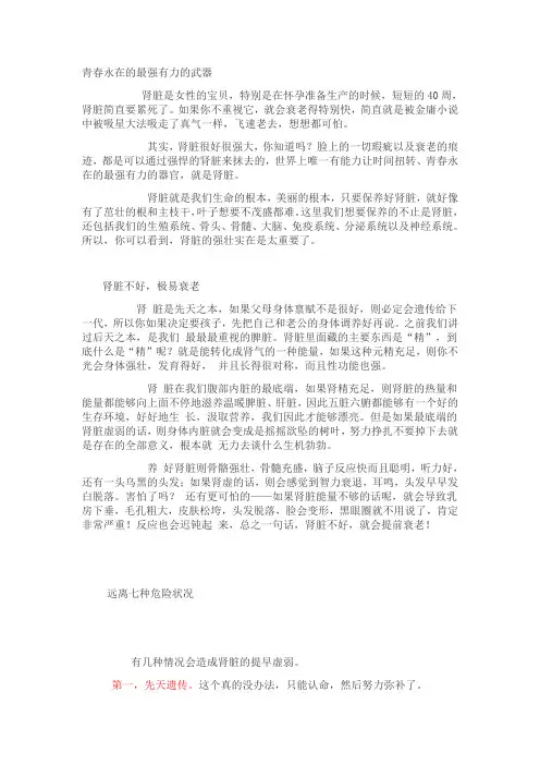 肾的重要作用及如何保养肾